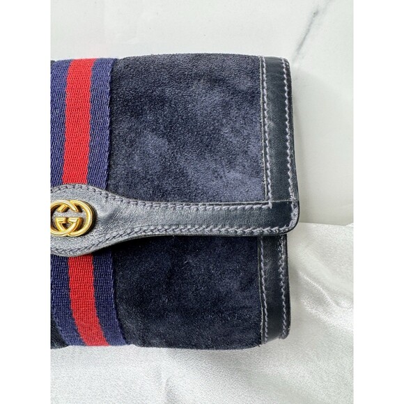Vintage Gucci Sherry Line Navy Suede Clutch Bag - Picture 3 of 13